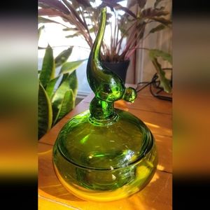 1960's Viking Glass Green Epic Tail Bird Covered Candy Dish Tail Is Brok…